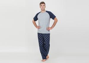 Quality Two Piece Mens Luxury Sleepwear 100% Combed Cotton Jersey Pyjamas Classic Style wholesale
