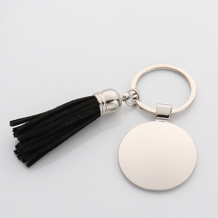 Blank Sublimation Round Keyring Ornament With Tassel Lovers Gifts Creative Metal Keyring