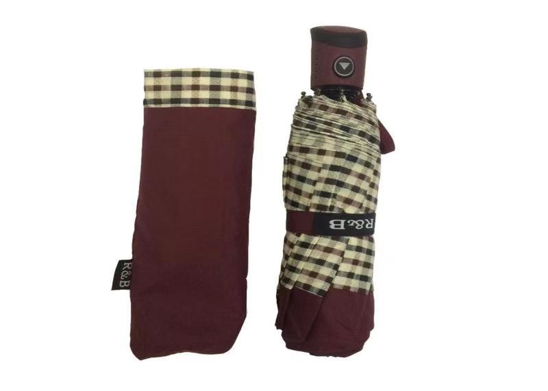 Folding Pongee Fabric Automatic Travel Umbrella Srtong Wind With Check Band