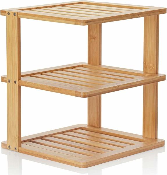 Bamboo Free Standing Wood Rack , Kitchen Countertop Corner Shelf 10x10x11.5