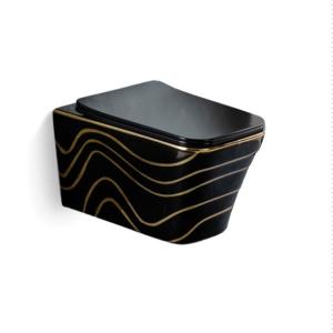 Quality Marble Pattern Black Ceramic Hidden Water Tank Toilet Square Wall Hung for Bathroom wholesale