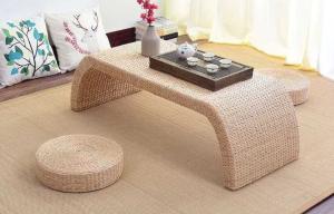 Quality The Cane Makes Up Tea Table Natural Straw Woven Floor Table Natural fiber Window Table wholesale