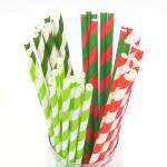 Striped Pattern Christmas Paper Drinking Straws Durable Smooth Cutting