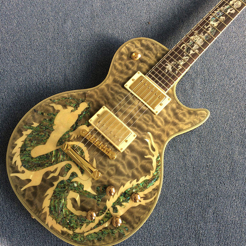 New high-quality custom LP electric guitar, Abalone Dinosaur inlaid fingerboard & body custom LP Electric guitar