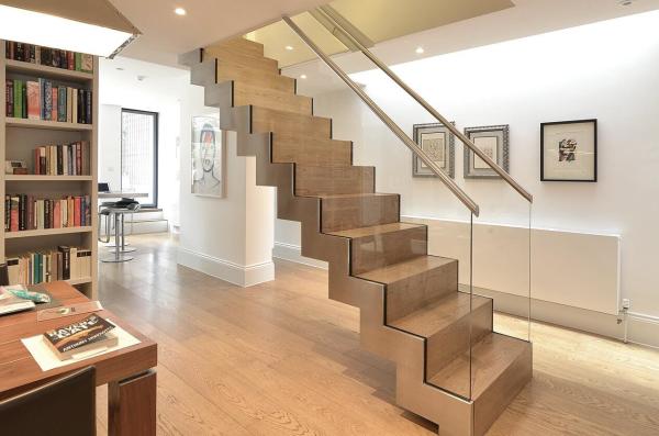 Australian Standard Stair Double Steel Zig Zag Stringers Steel Glass Railing