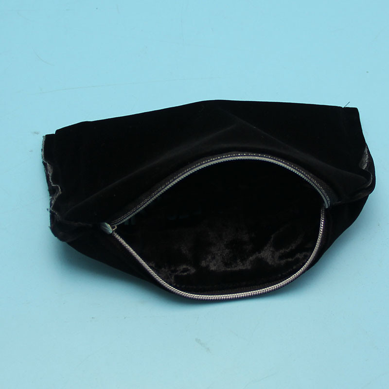 Black 8oz Canvas 12x16.5cm Soft Velvet Zipper Bag For Cosmetics