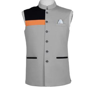 Quality Men'S Cotton Stand Collar Waistcoat Custom For Special Occasion Party Wear Colorblock Vented Hem Waistcoat wholesale