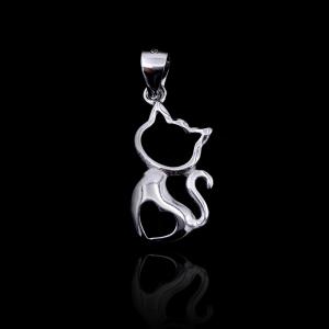 Quality Hollow Cat Shape Solid Silver Pendant Plated RH For Cute Girls wholesale