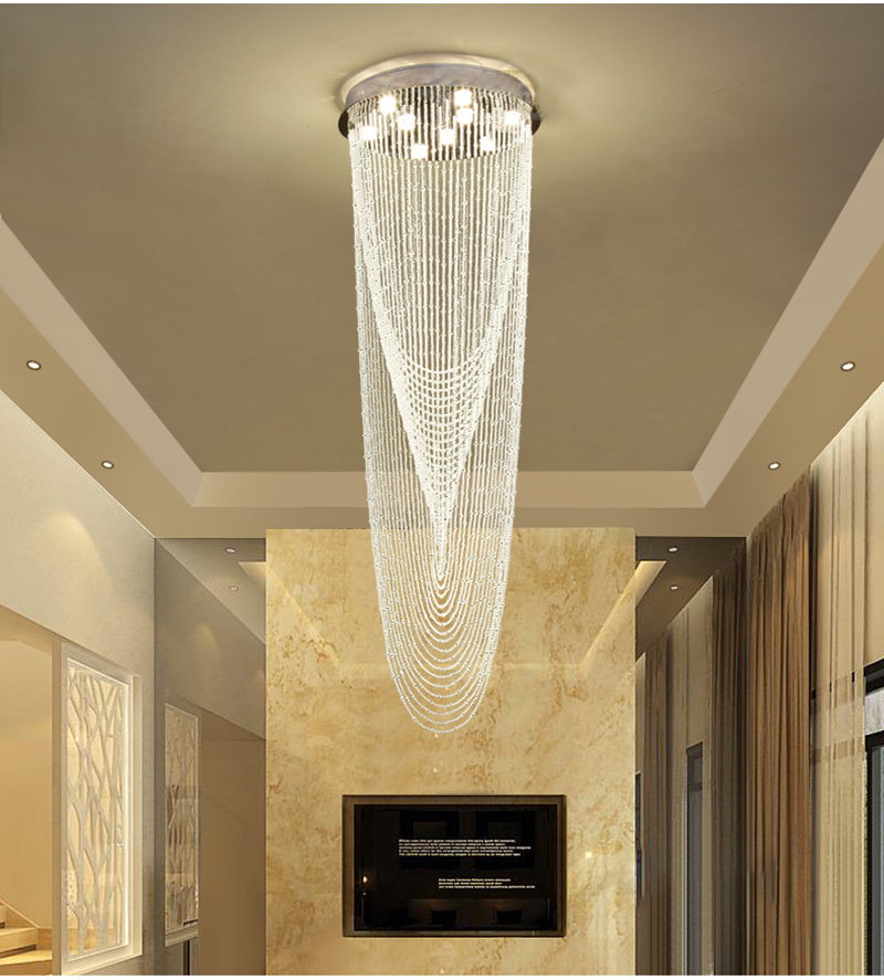 Luxury Stair Chandelier Lighting Crystal Tassel Indoor Lighting Restaurant Lobby Hotel Chandelier(WH-NC-32)