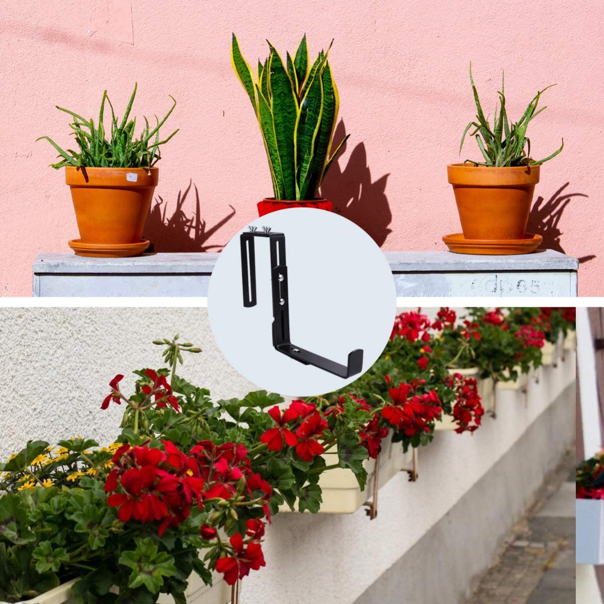 Black or White Set of 2 Adjustable Metal Trough Plant Pot Hanging Hooks Rail Balcony Planter Holder Brackets