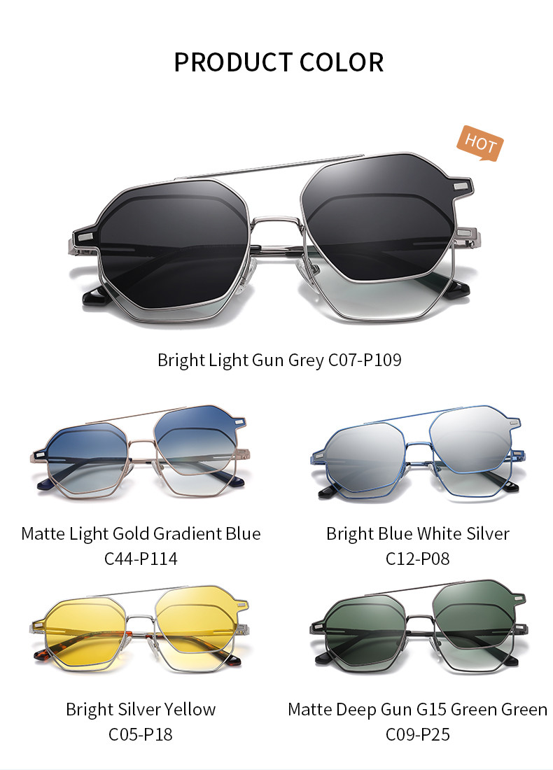 Polygon Magnetic Clip On Optical Glasses Metal Frame Sunglasses