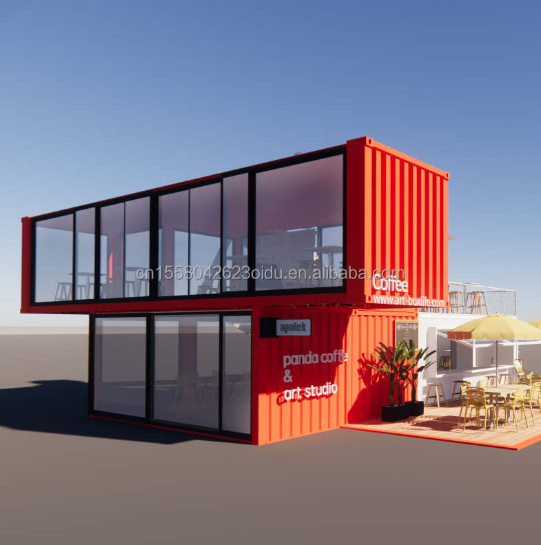 20ft Deluxe Container Store Large Floor Glass Tiny House Custom Cabin Villas with 50/75/100mm Wave Sandwich Panel Walls