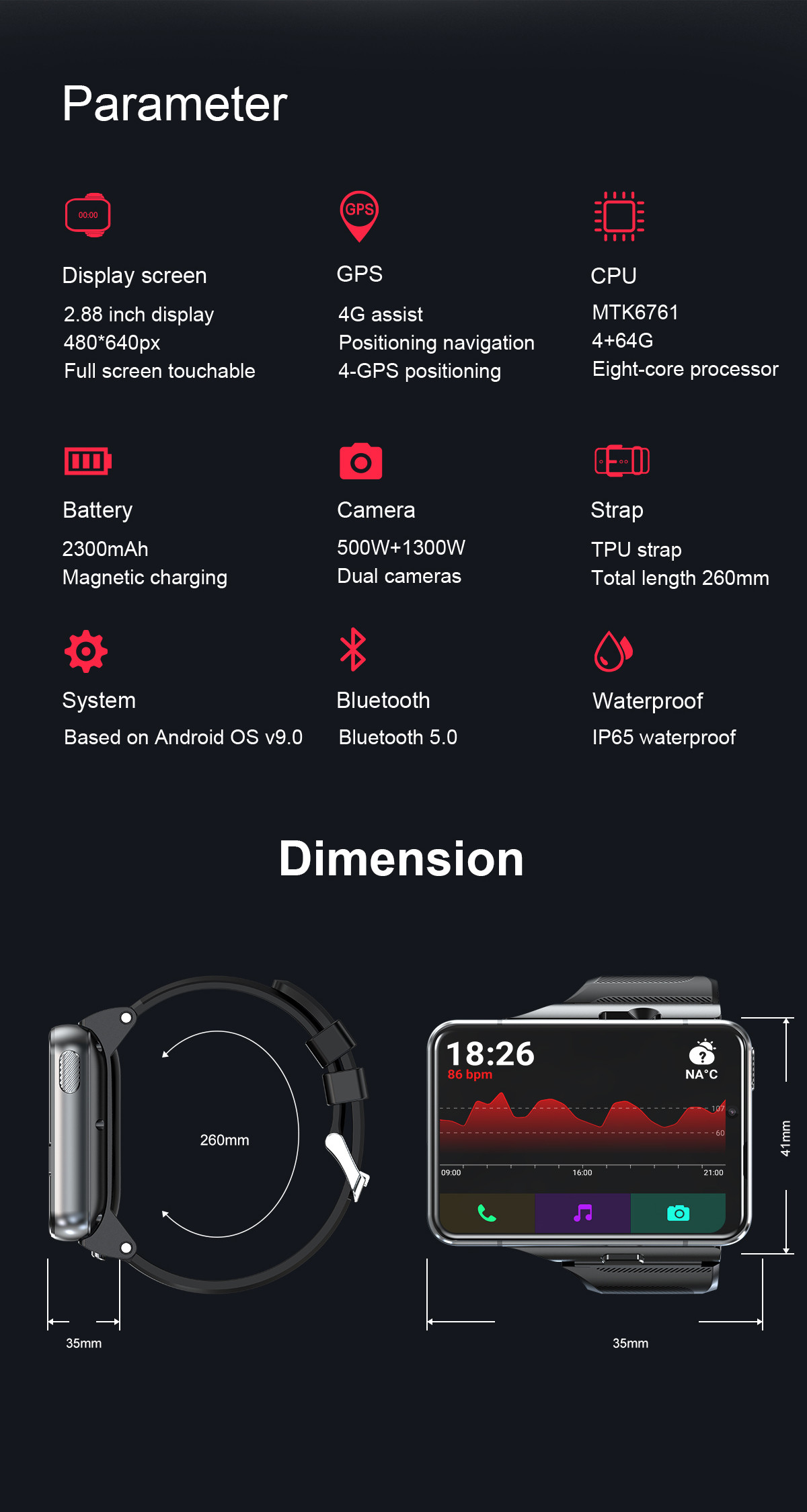 SIM Card 2.88inch GPS Bluetooth Calling Smartwatch With 4G Nano