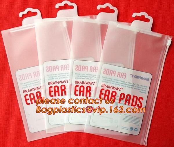 Plastic hanger bag poly bags with hanger,zipper top sealing and button closure PVC clear plastic hair extensions storage