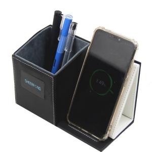 Quality Pen Holder Wireless Charger Multifunctional Desktop Leather Wireless Charger Stand wholesale