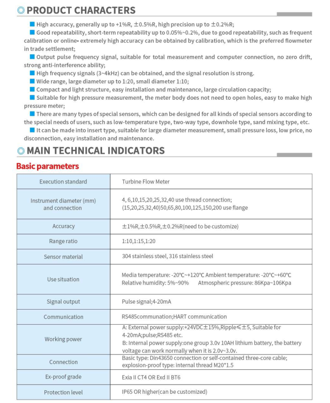 Diesel Fuel Oil WNK Digital Flow Meter , Liquid Turbine Flow Meter