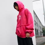 Drawstring Pouch Pocket Plain Fleece Hoodie Girls Winter Pink Drop Shoulder