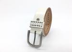 White 2 Row Womens Studded Wide Leather Belt 1-1/4 Inch Width