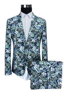Quality Blue Floral Printed Suits For Mens Slim Fit Including Jacket Trousers And Shorts wholesale