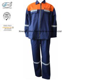 Quality Cotton Canvas Two Tone Blue Orange Fr Suit With Reflector Welders Working wholesale
