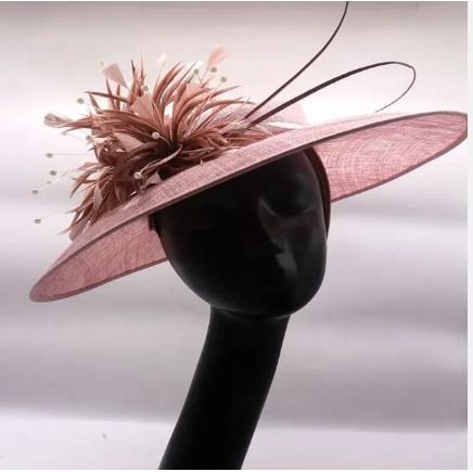 Party decoration sinamay hat with feather flower and headband