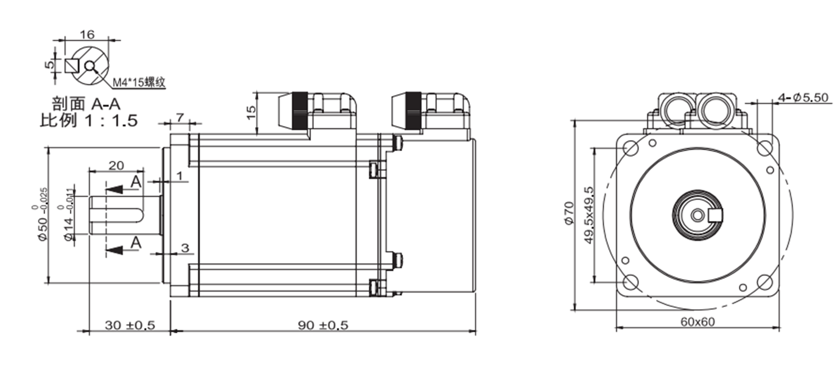 200w 3000rpm 48V Servo Motor For Swing Barrier Gate Turnstile