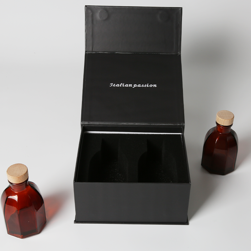 Black Magnetic Folding Box Perfume Gift Box With Sponge Lining And Matte Foil Stamping Logo