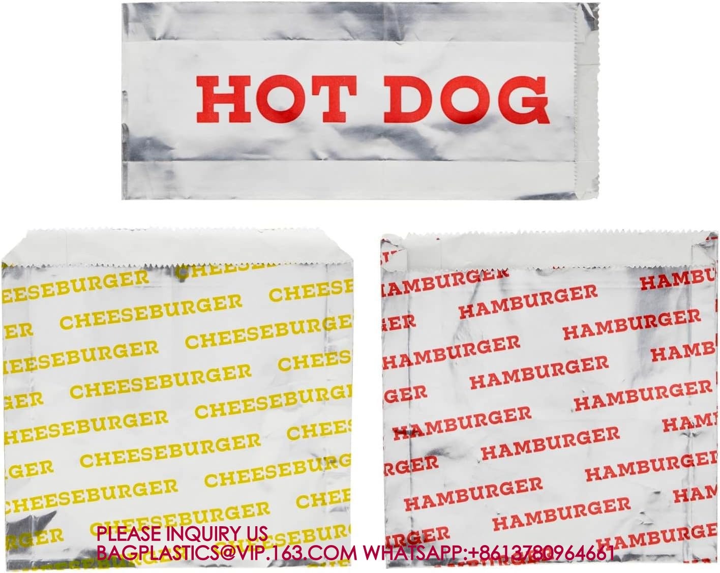Foil Paper Hot Dog Holders Hamburger Wrapper Combination Pack, Grease Resistant Food Bag