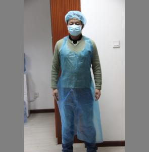 Quality DISPOSABLE plastic pe apron in white or blue color, single packing or colord box packing wholesale
