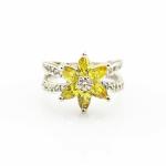 Designer Jewelry Sterling Silver with Yellow Cubic Zircon Flower Gemstone Ring