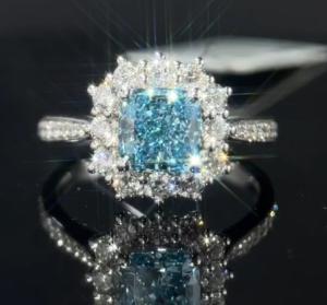 Quality Blue Lab Grown Diamond Rings 1.29ct Cushion Cut Synthetic Diamond Gift Ring For Women wholesale