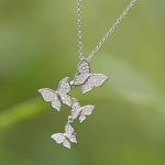 925 Sterling Silver White Gold Plated Micron Pave 4 Butterflies Charm Pendant