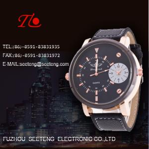 Quality PU leather strap for men watch with double movements colorful band wholesale