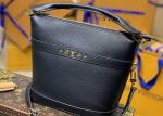 Small Genunie Black Printing Linning 25cm Cowhide Bucket Bag Handhold