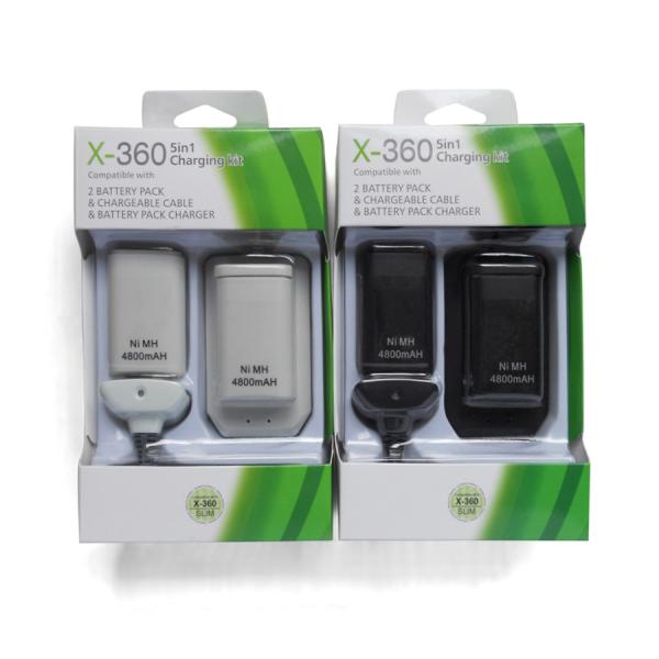 Cheap xbox 360 console accessories 5 in 1 USB 4800mAh Battery Pack & Charger Cable Kit For Xbox 360 controller Charger Kit for sale