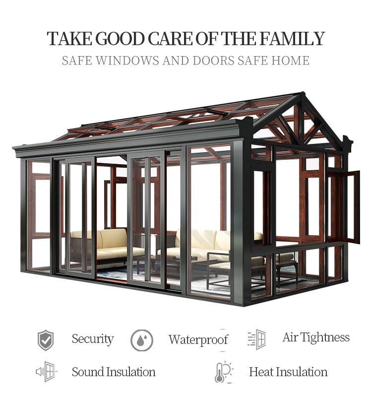 Double Tempered Double Glazed Lowe Glass Steel Frame Glass House Sunrooms For Outdoor