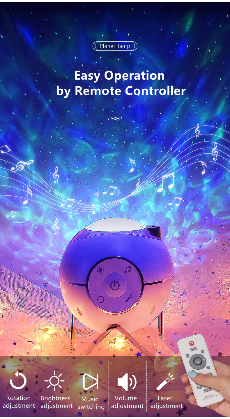 New Romantic Planet Galaxy Laser Projection Lamp 14 Lighting Modes and Built-in Music Bedside Night Light With Remote Co