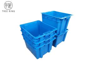 Quality Square Fish Plastic Tote Boxes With Lids Food Grade 505 * 410 * 320 Mm Blue / Grey wholesale