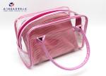 Modern Style Fabric Makeup Bag Pink White Stripe Satin Cloth Size 22X4.5X18cm