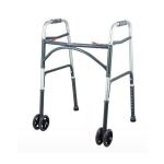 Adult Dual Button Aluminum Folding Walker with 2 Wheels