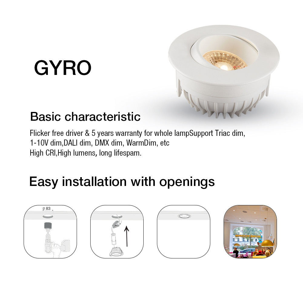 Cutout 83mm Dimmable Tiltable LED Downlights IP54 Anti Glare