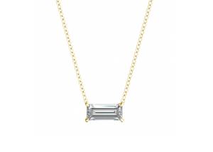 Quality Baguette Cut 14K Gold Necklaces With 0.5ct 5×7mm Solitaire Diamond wholesale