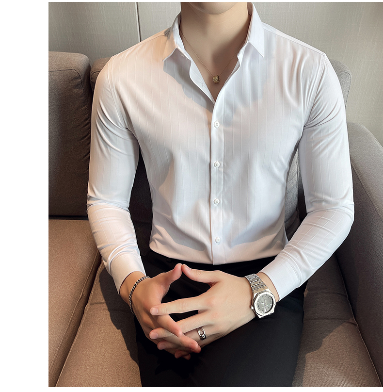 Casual Shirts Turn-down Collar Autumn Fabric Polo Cotton Long Sleeve Mens Slim Fit Shirt