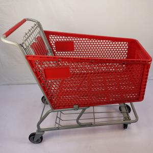 Quality 175L Red Semi Plastic Shopping Carts With 5&quot; TPU Wheels Basket Shopping Trolley wholesale