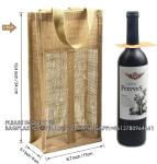 Double Window Two Bottles Burlap Jute Wine Bottle Bag Wedding, Party Favors,