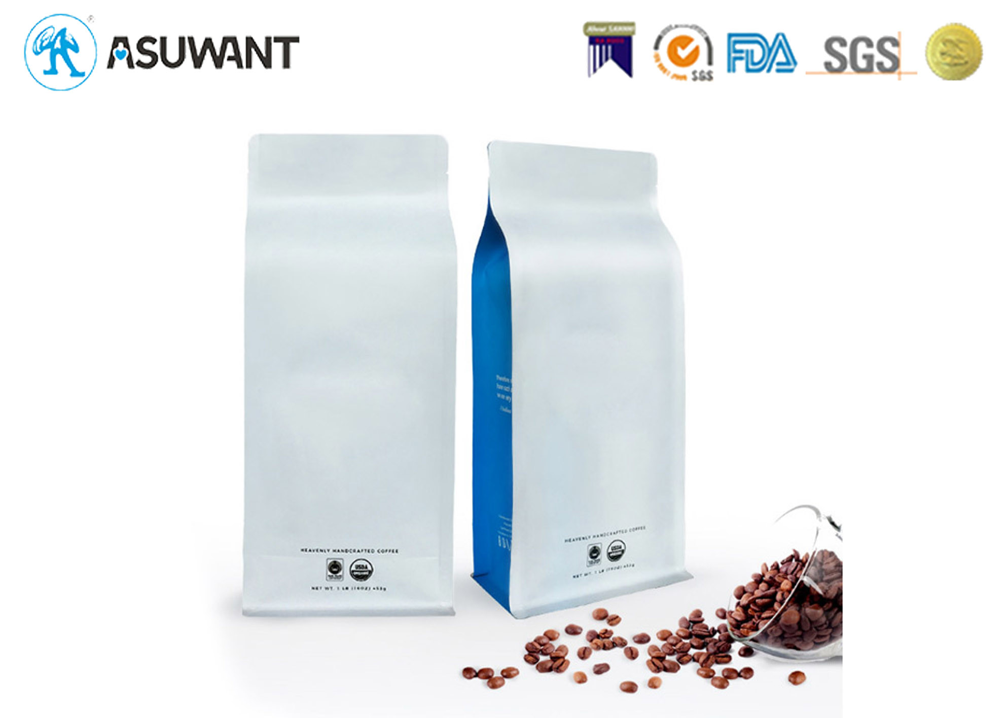 Flat Bottom Aluminum Foil VMPET Stand Up Coffee Gusset Bag