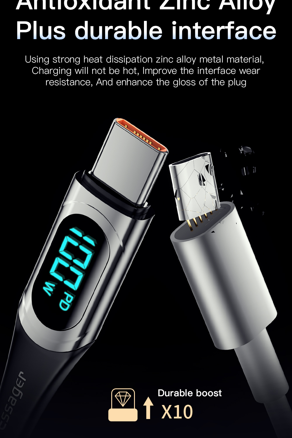 Digital Display PD QC3.0 Type C To Type C USB Cable 20V/5A 100W For Mbk Xiaomi