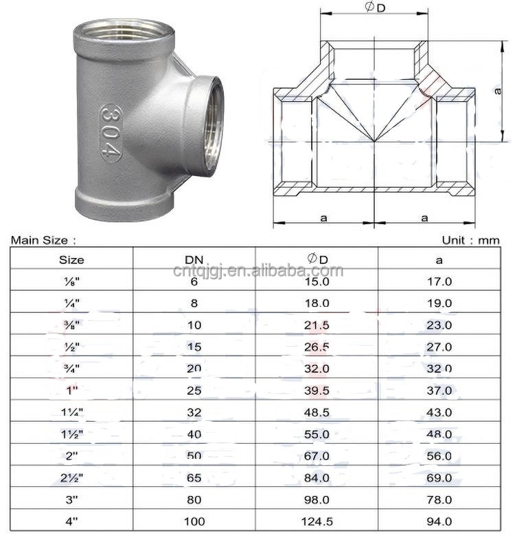 ODM Support Tee Connector Stainless Steel 304 316 Plumbing Fittings NPT BSP Threaded Connection Equal Tee Pipe Fittings