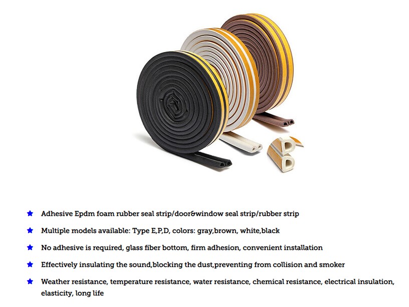 Self-adhesive EPDM Rubber Foam Seal Strip for Door and Window Sealing Gap 1-20mm