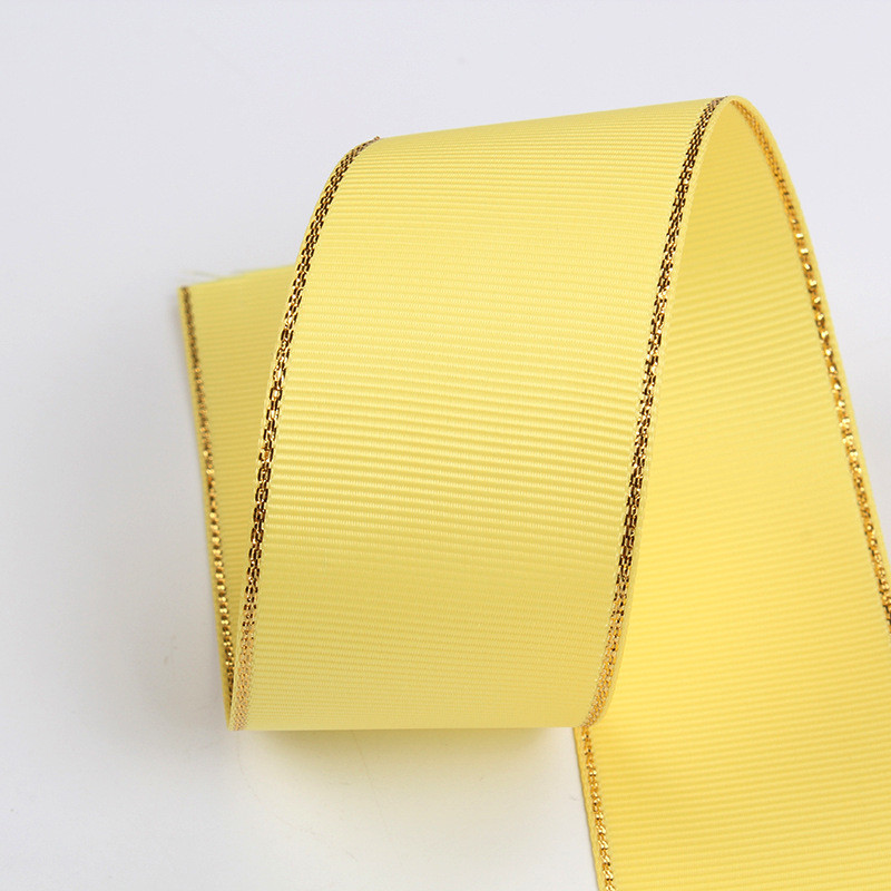 2.5cm Polyester Gold Edge Double Face Grosgrain Ribbon for Christmas Tree and Bag Handles